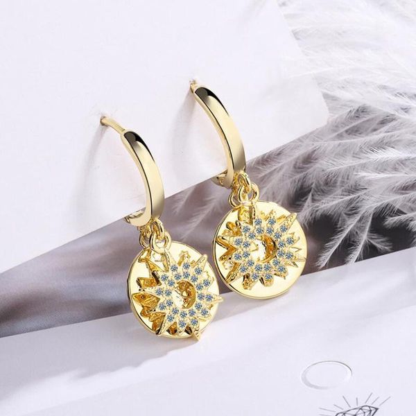 

hoop & huggie kofsac luxury shiny sunlight round earrings women 925 sterling silver jewelry personality earring lady fashion gifts, Golden;silver