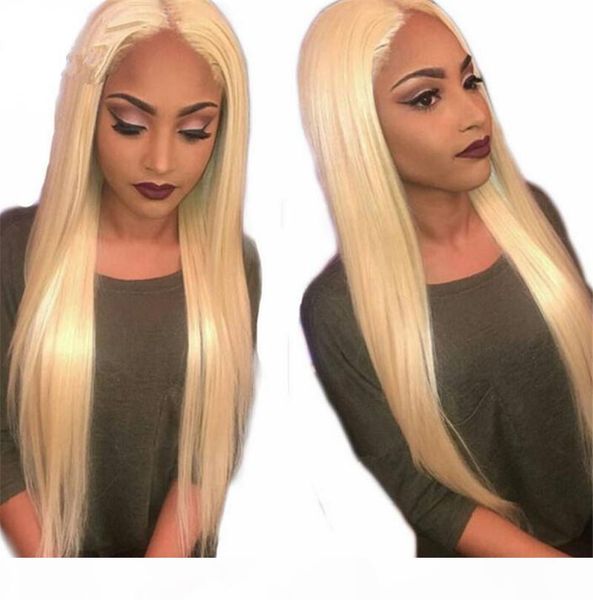 

malaysian blonde human hair full lace wig silky straight 613 color remy hair middle part with bleached knots hand tied, Black;brown