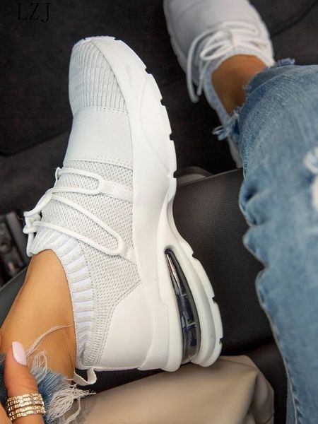 

sneakers for women summer woman breathable sock casual lace up tennis mesh female sport shoes ladies flat big size, Black