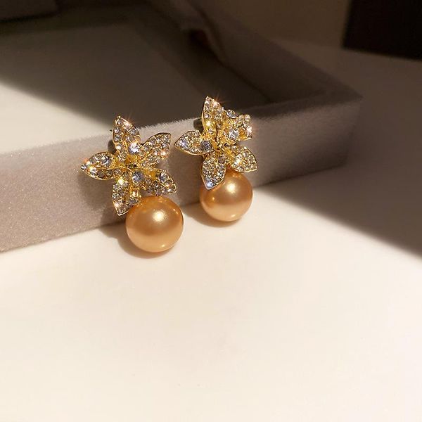 

dangle & chandelier 2021 sweet fashion crystal flowers drop earrings contracted elegant temperament fine pearl women korean joker, Silver