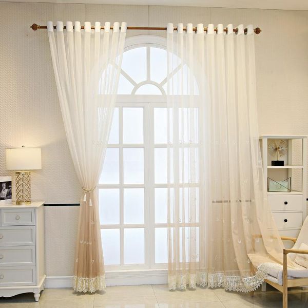 

curtain & drapes nordic style embroidered window screen non-shading polyester gauze gradient color drape curtains for bedroom living room #3