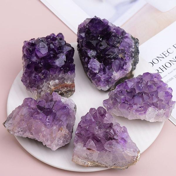 

decorative objects & figurines natural amethyst crystal cluster quartz crystals healing stone purple reiki feng shui ore mineral home de