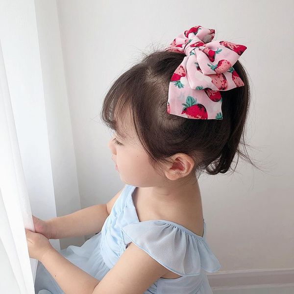 

hair accessories 2021 korea style sweet cute simple barrettes strawberry chiffon bow spring clip for girl fashion children's, Slivery;white