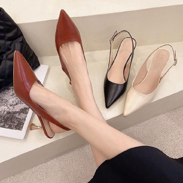 

sandals pure color simple pointed high heels summer one word buckle elegant temperament ladies sandals., Black