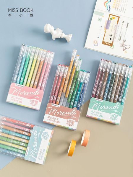 

gel pens 9pcs morandi gray set multi color ink vintage marker liner 0.5mm ballpoint stationery gift office school a6037