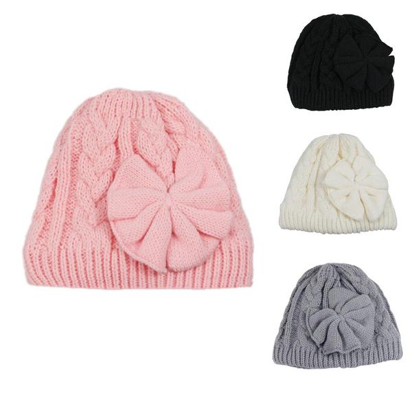 

caps & hats baby 's woolen kids thermal bow boys girls knitted children solid color warm wool beanie cap children's, Yellow