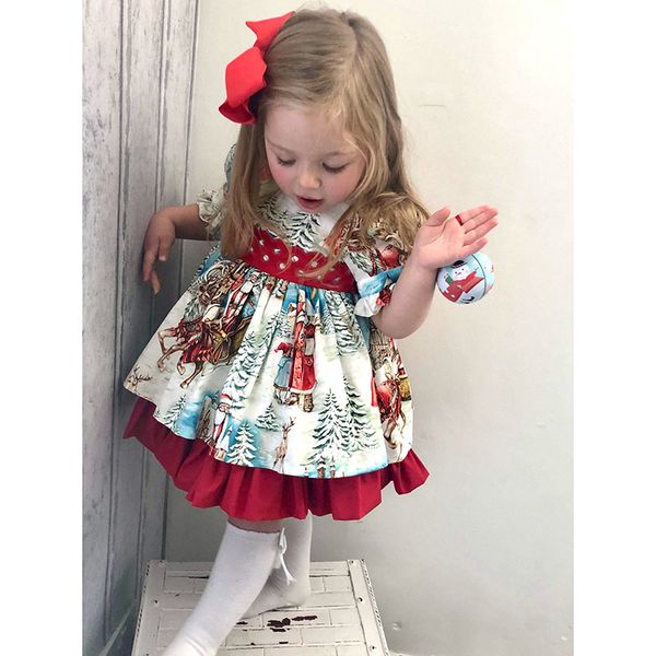 

2-6t christmas toddler kid baby girl floral clothing xmas ruffles santa claus party princess dress elegant cute outfits, White