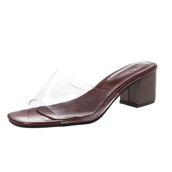 

slippers women's shoes 2021 summer transparent wear thick-heeled net red high-heeled korean seaside flip-flops, Black