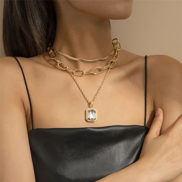 

3pcs/set exaggerated punk big cross snake chain necklaces fashion goth geometry crystal pendant necklace neck jewelry for women, Silver