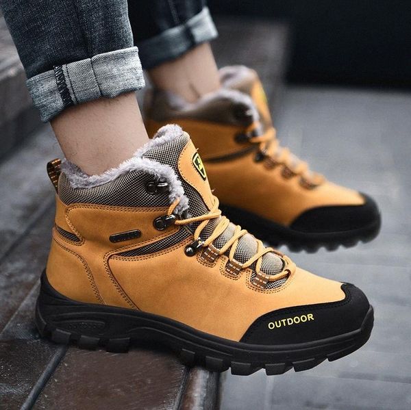 

new men boots winter with fur warm snow boots men winter work shoes footwear fashion rubber ankle shoes 39-46 g4ni#, Black