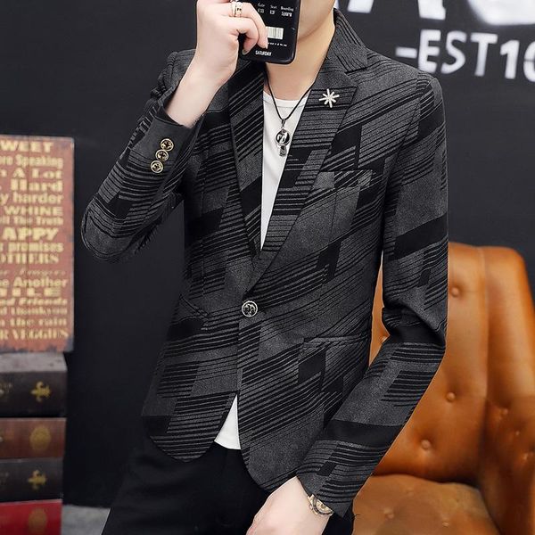 

men's suits & blazers jacquard bronzing small suit black personality handsome ruffian slim casual long-sleeved jacket, White;black