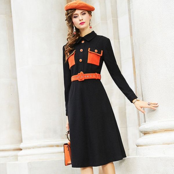 

2021 solid woolen dress women's autumn winter new style retro office lady high waist mid length single breasted a-line skirt t74c, Black;gray