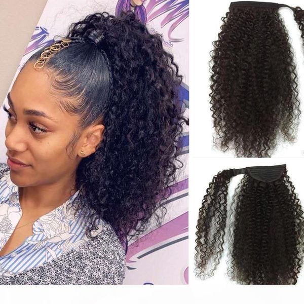 

kinky curly ponytail hairpiece easy wearing human hair ponytail brazilian hair clip in hair extension naturally, Black