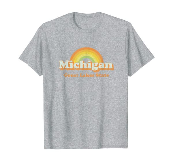 

retro michigan t shirt vintage 70s rainbow tee design, White;black