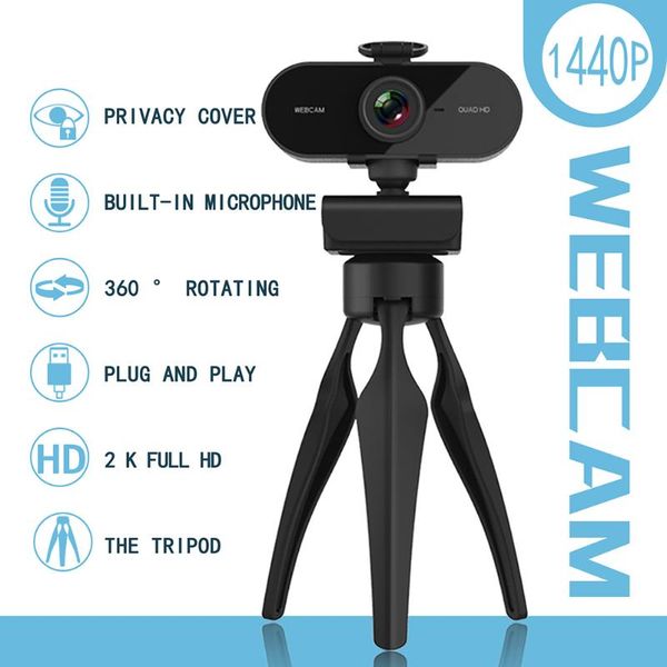 

webcam with built-in microphone usb hd 4mp 2k web camera w/ privacy cover tripod for office caring computer supply