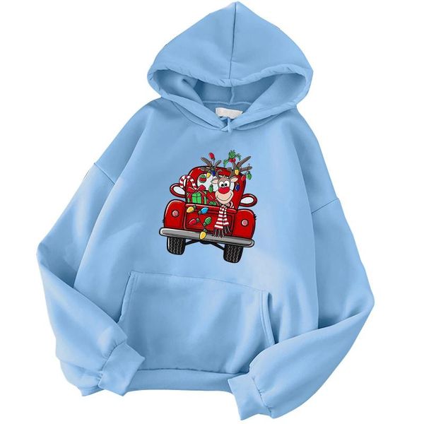 

women's hoodies & sweatshirts fashion casual fun christmas print hooded sweatshirt loose sports pullover fleece 100% cotton tracksuit, Black