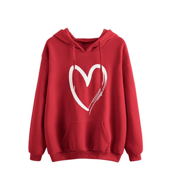 

women's sweatshirt casual heart-shaped pattern printed fleece sweat shirt hoodie ladies sweater print long sleeve pullover hooded autu, Black