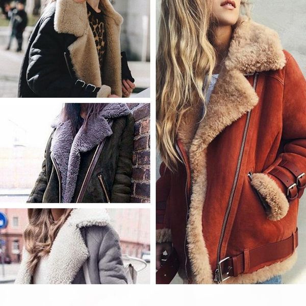 

2019 winter women suede lambswool coat lapel plus size locomotive suede lamb fur coat women jackets 2018 #7, Black