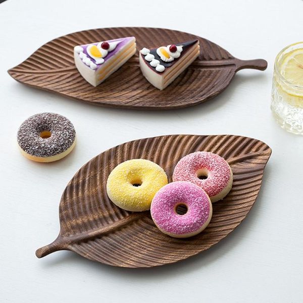

dishes & plates leaf shape storage fruit tray solid wood handmade serving dessert organizer plate wooden home small stuff support decor