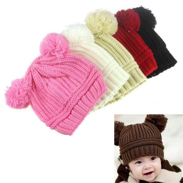 

hair accessories lovely cute baby kids girl boy dual balls warm winter knitted cap hat beanie born pography props nice august 13, Slivery;white