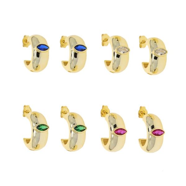 

hoop & huggie inner 10mm chunky thick earring gold color colorful marquise eye cz paved classic trendy women girl, Golden;silver