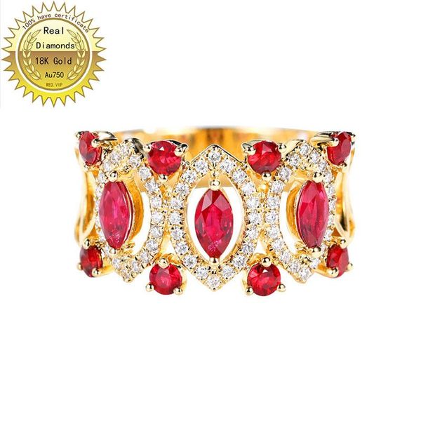 

cluster rings 18k gold 0.9ct natural ruby with 0.19 diamond ring jewellery have certificate, Golden;silver