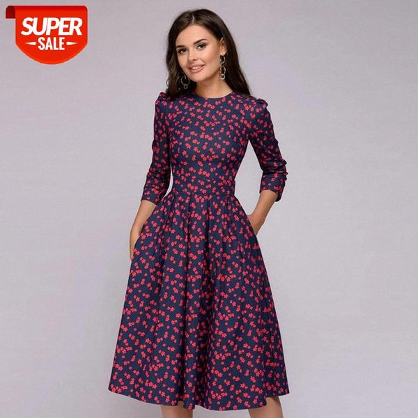 

vintage pleated tunic print dress women elegant ladies a line dresses long sleeve female autumn mixi party dress vestidos #dq3u, Black;gray