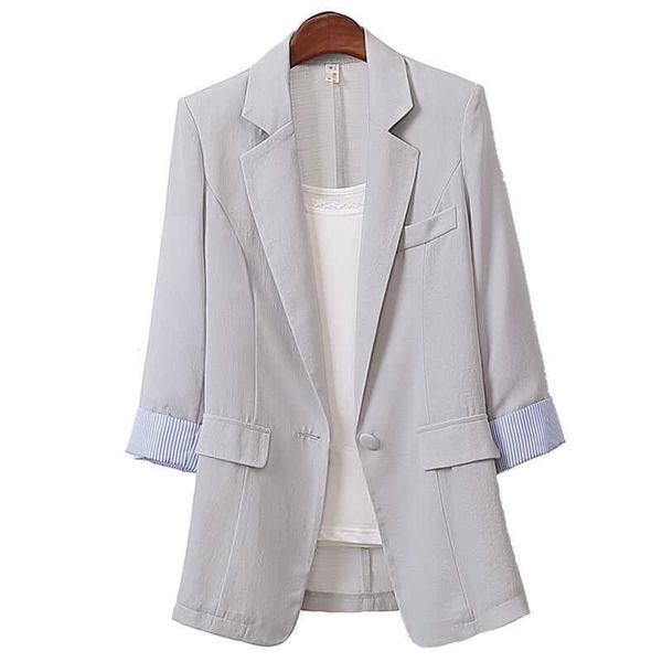 Giacca da donna di media lunghezza oversize 4XL giacca casual versione coreana moda cotone e lino abiti da donna cappotto elegante da ufficio X0721