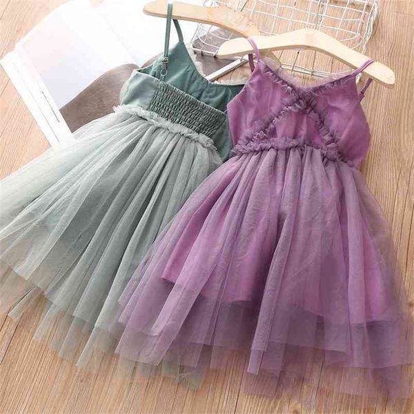 Sommer 3 4 6 8 10 12 Jahre Kinder Mode Tank Sommerkleid Quaste Kinder Baby Mädchen Party Backless Mesh Hosenträger Kleid 210625