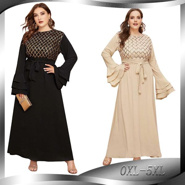 

ethnic clothing abayas for women dubai plus size horn long sleeve sequin embroidered fashion lady style chiffon women's muslim dress, Red