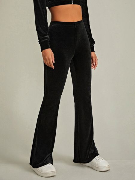 

solid velvet flare leg pants m6fx#, Black;white