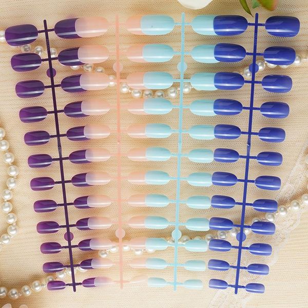 

false nails 24pcs reusable easy to wear nail short bright face round solid color patch enhancement tool piece, Red;gold