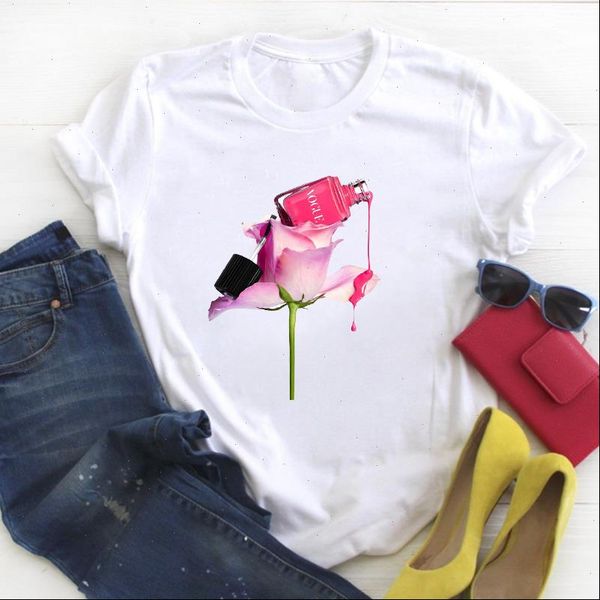 

women 3d fingernail flower vogue beauty life trend ladies summer t tee female shirt clothes tshirt womens graphic t shirt, White