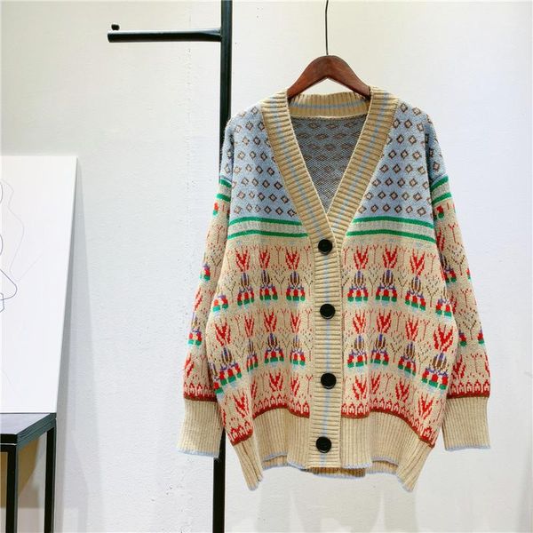 

women's knits & tees retro sweater jacket autumn and winter temperament korean loose versatile knitted cardigan, White