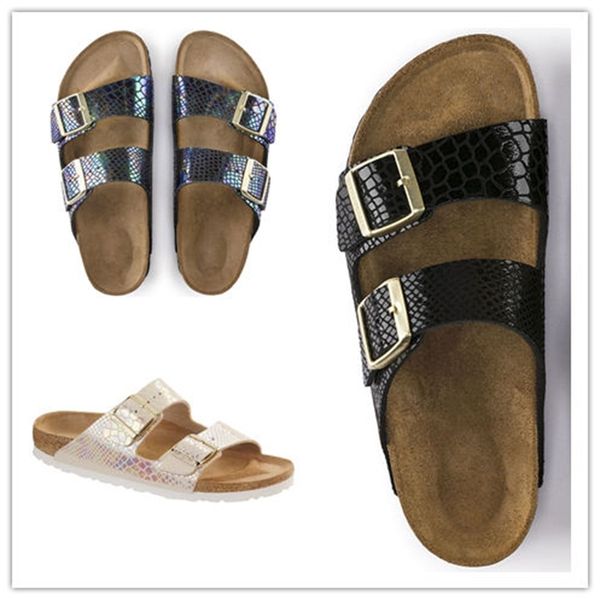 

boken famous brand cork slippers with buckle for men and women wholesale flat sandals brik casual summer genuine leather slippers, Black