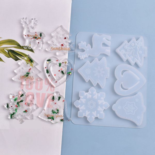 

diy crystal glue mold 6-cell christmas material high mirror transparent pendant silicone mold