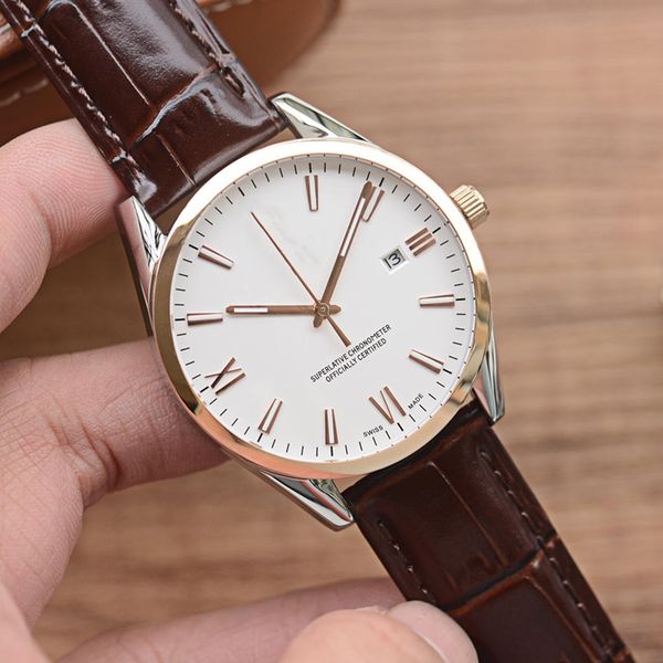 

mens watches automatic watch 41mm 316l fine steel datejust waterproof man movement watches leather belt sapphire, Slivery;brown