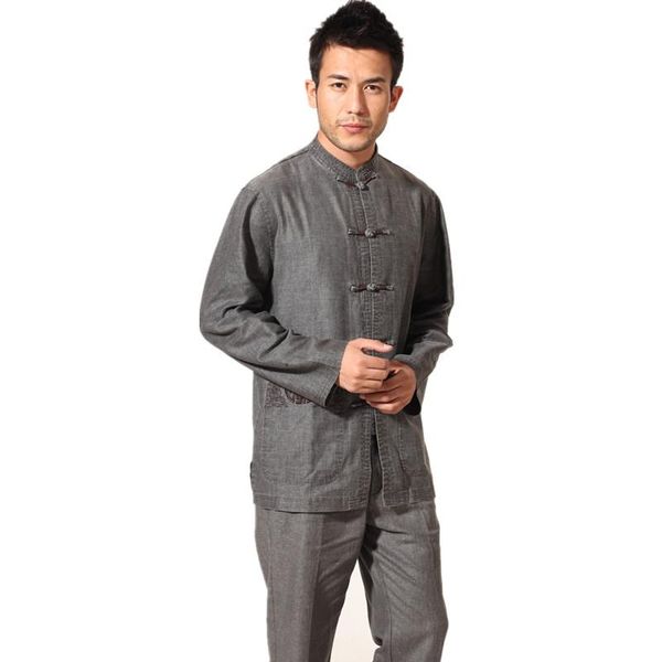 

men's jackets gray tang suit classic chinese style linen embroidery jacket button coat sml xl xxl xxxl, Black;brown