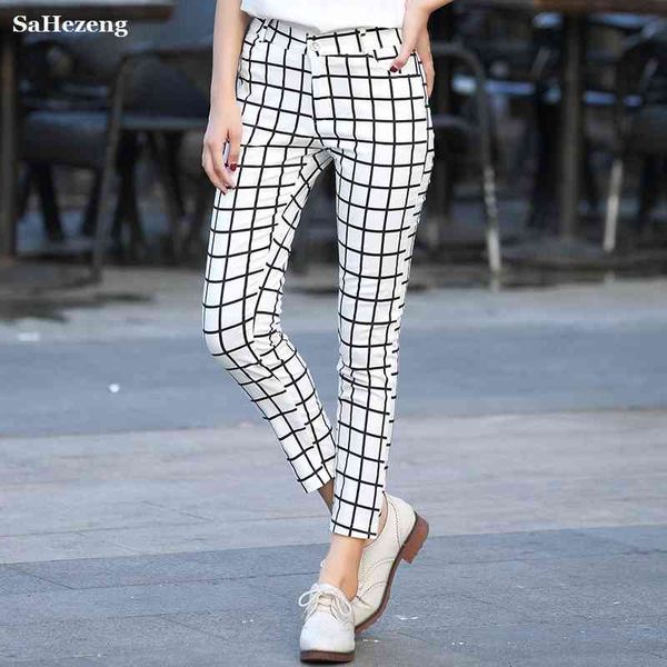 

women's pants & capris calÃ§as xadrez de algodÃ£o verÃ£o moda trabalho escritÃ³rio senhoras verificar calÃ§as cintura alta casual pantalon, Black;white