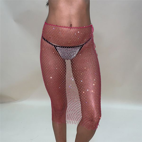 

2020 new skirt for women clothes crystal mesh shiny mini skirts womens cover up skirt new design hollow out high waist skirts, White