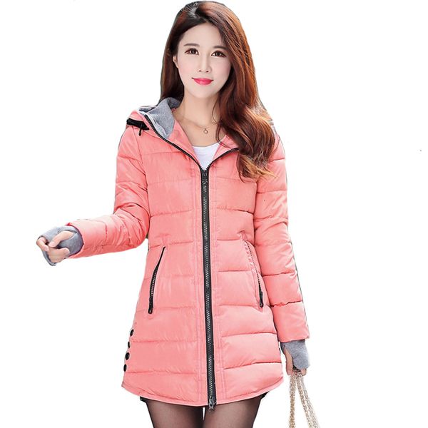 

2021 women winter hooded warm coat plus size candy color cotton padded jacket female long parka womens wadded jaqueta feminina v191205, Black