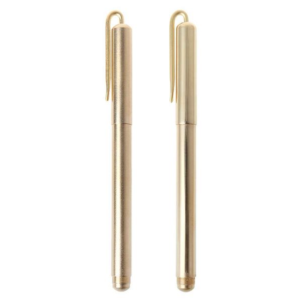 

retro gold brass black ink ballpoint pen handmade with clip office school supplies stationery, Blue;orange