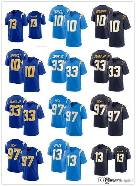 

men los women angeles chargers 13 keenan allen 33 derwin james 97 joey bosa 10 justin herbert football jerseys blue navy, Black;red