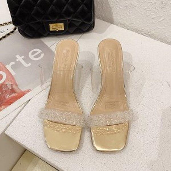 

slippers 2021 transparent rhinestones women high heels casual summer fashion women's, Black