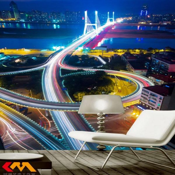 

wallpapers wallpaper 3d custom beautiful city scenery night view neon light entrance living room restaurant corridor aisle mural