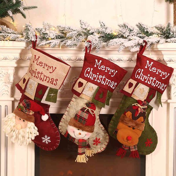 

new decorations printing creative cartoon three-dimensional santa christmas gift bag linen socks