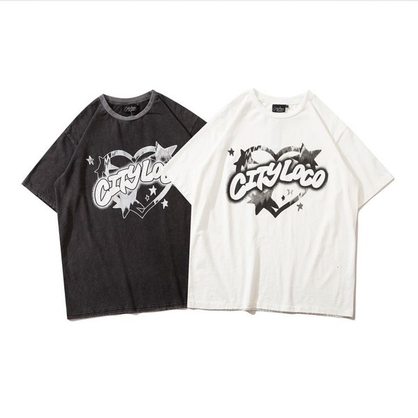 

fashion t shirt impass hip hop letter graffiti printed short sleeve men's high street loose bf make old couple's wear, White;black