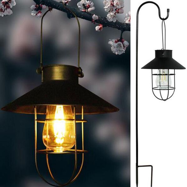 Party bevorzugt Solar Lantern Holiday Lighting Garden Lawn Dekoration Lampe hängende Vintage Metall Warm LED Leuchten