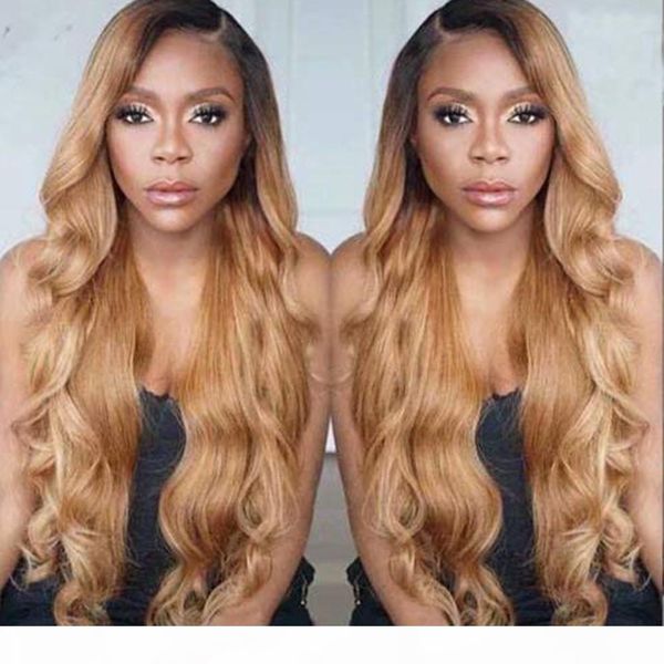 

glueless full lace wig ombre blonde 1b 27 color 360 lace front human hair wigs preplucked with baby hair body wave 13x6 lace front wig, Black