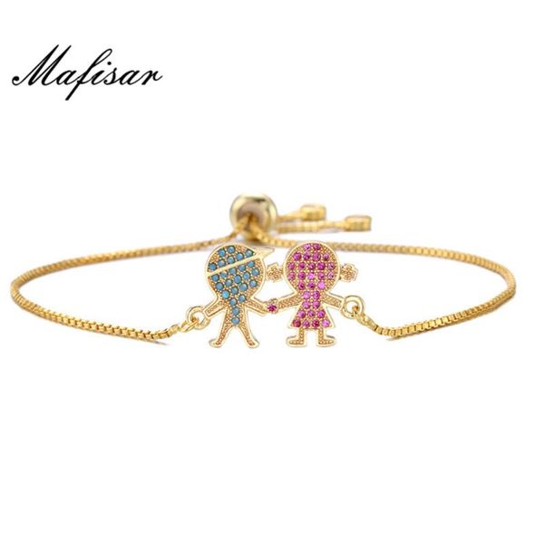 

charm bracelets mafisar trendy gold color cute boy & girl micro pave clear cubic zirconia female party jewelry dropship, Golden;silver